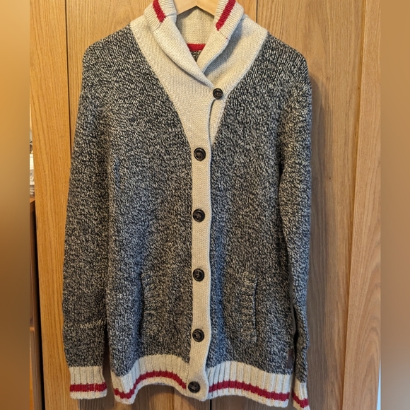 Roots Sweaters - ROOTS Canada Cabin Wool Blend Button Front Long Sleeve Shawl Cardigan Sweater L